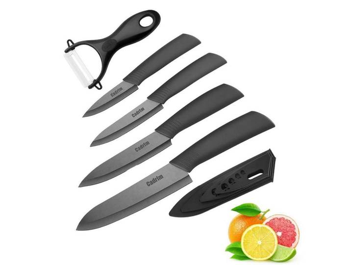 Küchenmesser Set 5-teilig Keramik mit Klingenschutz Schwarz, 15.5 cm, Kochgeschirr, Küchenmesser, Schälmesser & Gemüsemesser
