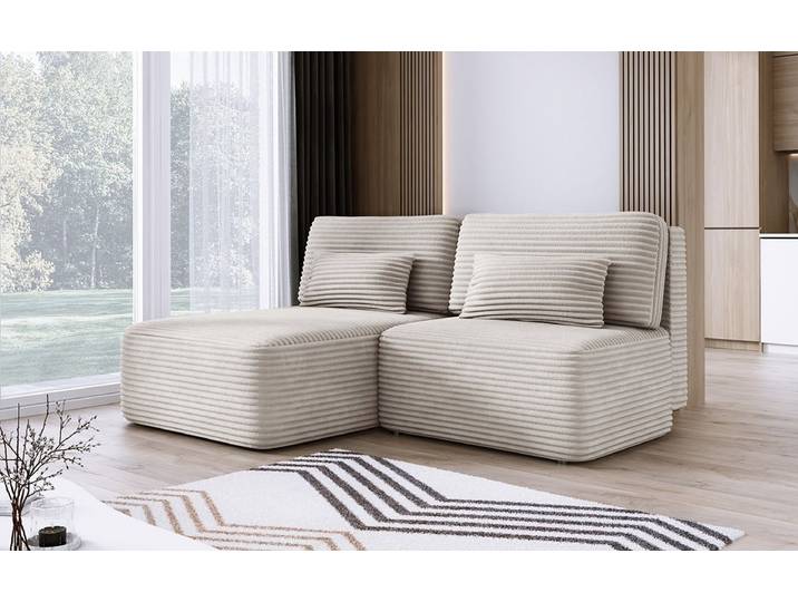 Designer Ecksofa Tilia Cord mit Schlaffunktion und Stauraum - Sand - Rechts - Luxusbetten24