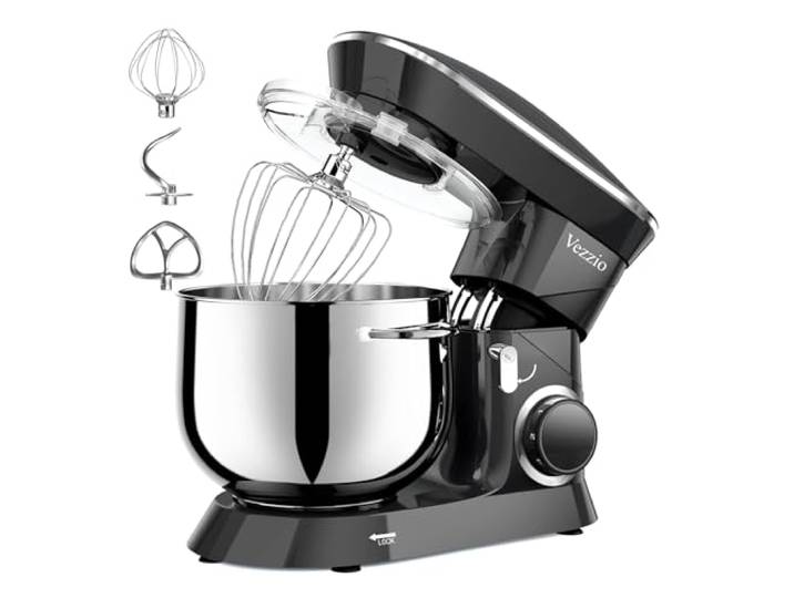 Vezzio Küchenmaschine, 8,5 l Backteig-Mixer, 10-stufige Teigmaschine, mit Rührhaken, Knethaken, Schneebesen und Spritzschutz (Schwarz)