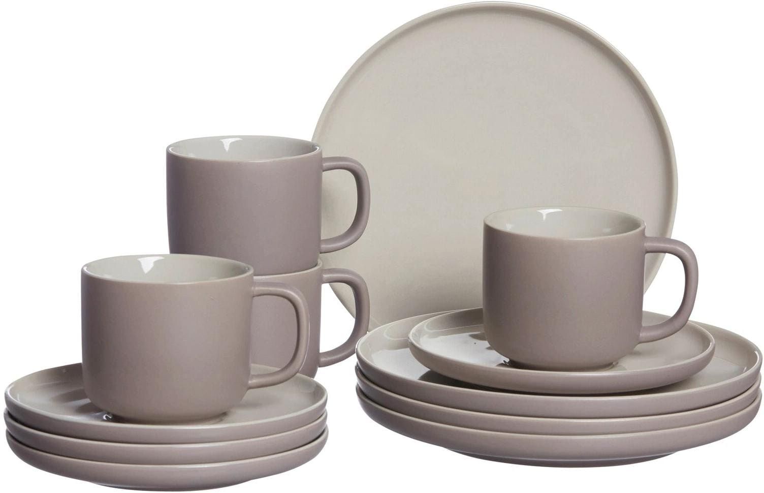 Kombiservice RITZENHOFF & BREKER "Jasper 12-teilig", grau (taupe), 12 Stk., Steinzeug, Geschirr-Sets, Kombiservice taupe 12 Stk.