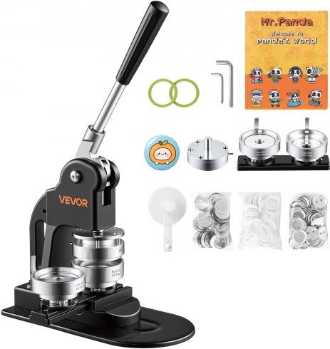 VEVOR Button Machine 58 mm Badgemaker set met 500 accessoires voor het maken van badges, speldjes en magneten, zwart