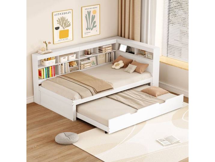 Canapé-lit - HIBA - Lit Convertible - 90x200 cm - USB intégré - Rangement multiple