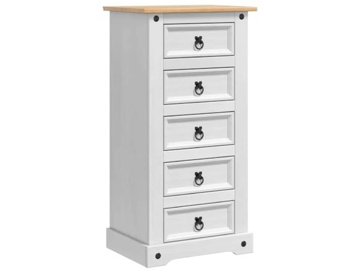 KUPTYERFG Nachttisch Weiß 53x39x103 cm aus Kiefernholz mit 5 Schubladen Hohe Kommode im schlanken Design für das Schlafzimmer. Bietet viel Stauraum auf kleinster Stellfläche für Ihre Utensilien.