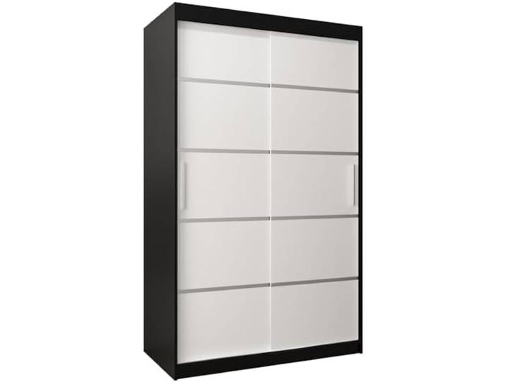 MEBLE KRYSPOL Schwebetürenschrank Verona 1 120 cm Kleiderschrank mit Kleiderstange und Einlegeboden Schlafzimmer- Wohnzimmerschrank Schiebetüren Modern Design (Schwarz + Weiß)