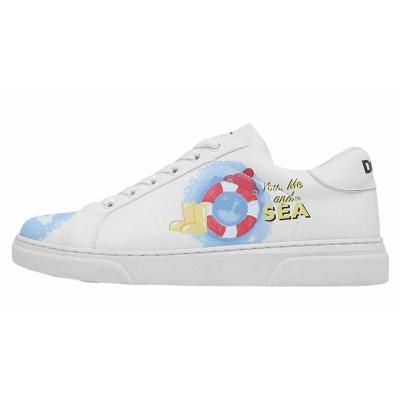 Sneaker DOGO "Ace Low-Top Sneaker You, Me And The Sea Damen Sneaker", Damen, Gr. 36, atmungsaktiv gefüttert ungefüttert, Normalschaft, weiß, Lederimitat, Schuhe Sneaker, Handgefertigt