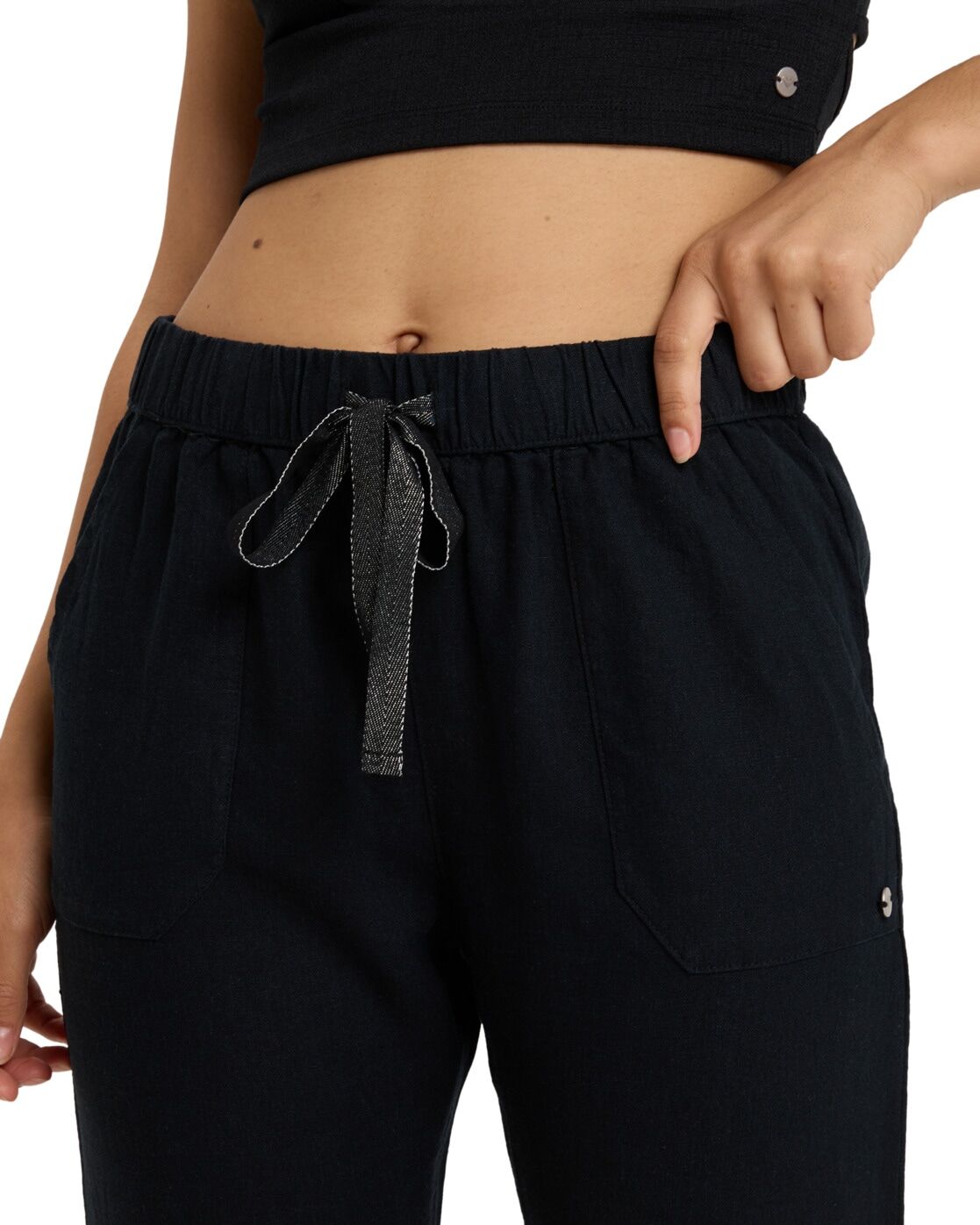Cargohose ROXY "On The Seashore", Damen, Gr. L, grau (anthrazit), Obermaterial:55% Leinen, 45% Viskose., Hosen Cargohose anthrazit L