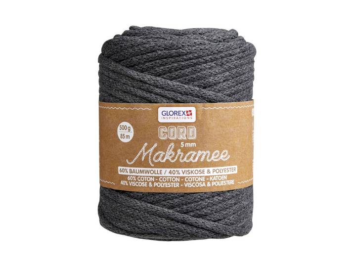 Glorex Makramee-Cord Gewebt Anthrazit 5 mm 500g