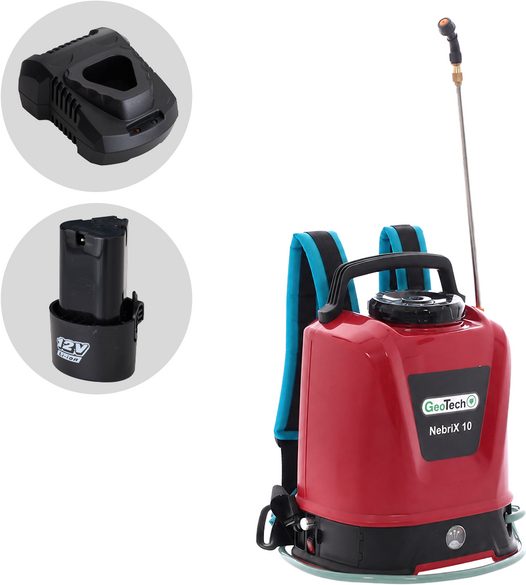 GeoTech NEBRIX 10 - Pompe de pulvérisation à dos à batterie - 10 litres - 12 V 2.6 Ah