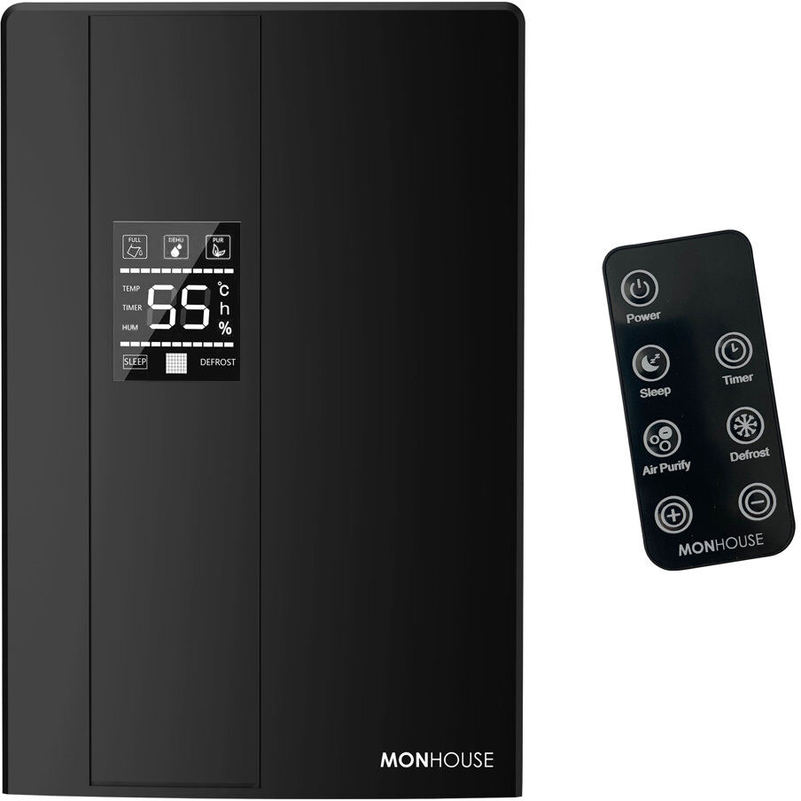 MONHOUSE Dehumidifier 24H Timer Ultra Quiet Mould & Damp Remover 2.2L Capacity Black 37.5cm H X 24.5cm W X 37.5cm D