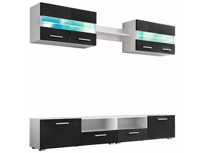 TV Wall Unit High gloss black Engineered wood glass metal Large
