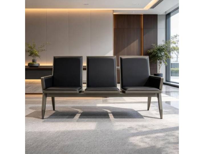 Wartebank 3-Sitzer aus Kunstleder mit Metallgestell Sitzbank für Wartezimmer, Empfangsbereich, Büro und Salon(Nero)