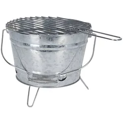 WellHome - Grilleimer in Zinkoptik auf 3 Klappfüßen mit Tragegriff 30,5x27,5x18cm