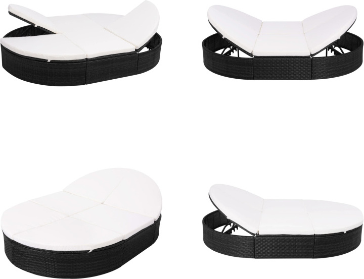vidaXL Outdoor Loungebett mit Kissen Poly Rattan Schwarz - Sonnenliege - Sonnenliegen - Sonneninsel - Sonneninseln