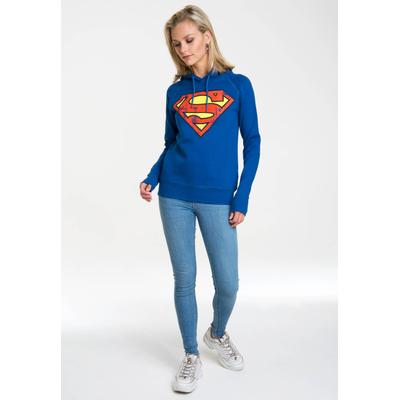 Kapuzensweatshirt LOGOSHIRT "DC - Superman Logo", Damen, Gr. L, blau, 80% Baumwolle, 20% Polyester, unifarben, normal, ohne Ausschnitt, Sweatshirts, mit Superhelden-Print