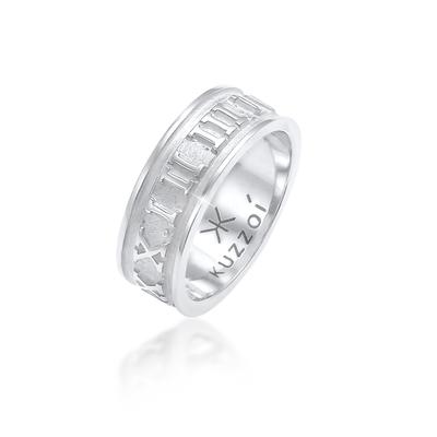 Silberring KUZZOI "Ring Herren Bandring Römische Zahlen 925 Silber" Gr. 64, silber, Fingerringe, Herren, 64, Silber 925 (Sterlingsilber), Silberring