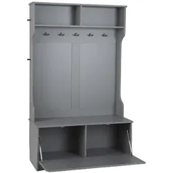 Helloshop26 - Eingangsschrank 100 x 40 x 160 cm mit Sitzbank und 5 Doppelhaken zur optimalen Nutzung des Stauraums in grauem Holz 20_0012696