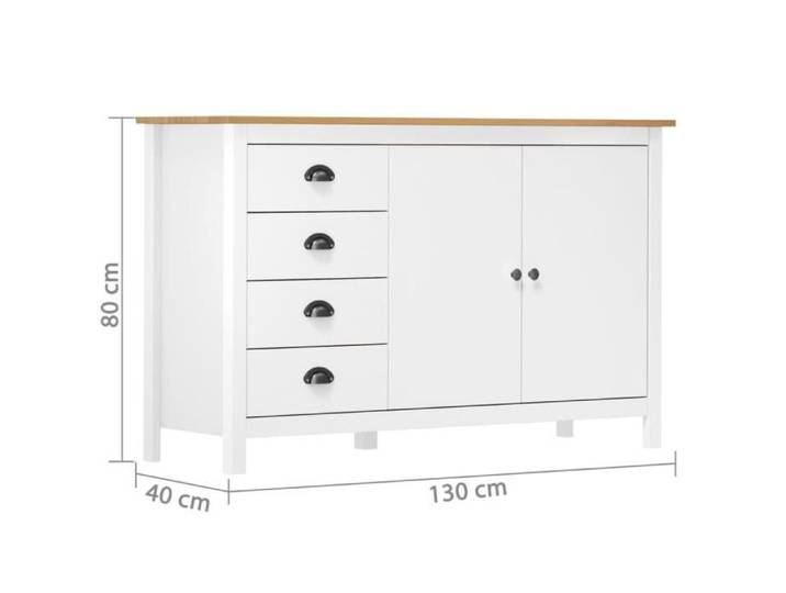 Buffet Hill Range Blanc 130x40x80 cm Bois de pin solide 2 - VINGVO - Buffet bas - Mat - Campagne