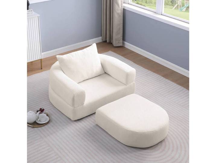 ROVRYN fauteuil convertible pliable 1 place avec coussin et repose-pieds canapé de sol modulable en chenille beige