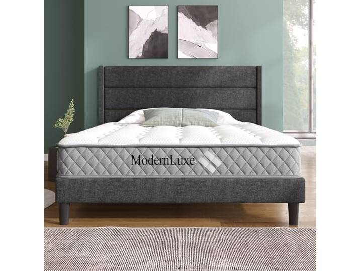 Bellemave Doppelbett Polsterbett 140×200cm, Nylongewebe, mit Matratze,grau mit Kopfteil, minimalistisches Design, Lattenrost