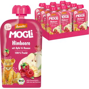 MOGLi Fruchtpüree Himbeere Quetschie,100% Frucht demeter, BIO, Himbeere, Apfel & Banane, je 100 g, 10 Stück