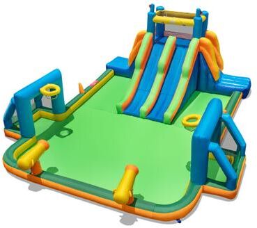 Costway Kids Inflatable Water Slide with 2 Long Slides and 2 Soccer Gates Without Blower