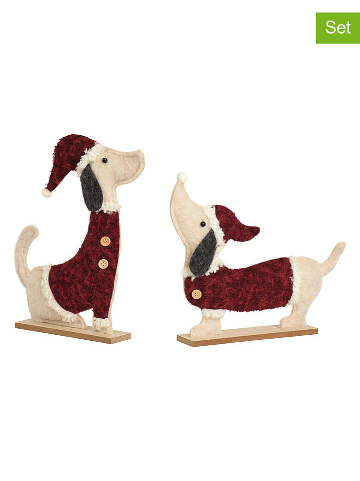 Kaeming 2er-Set: Dekoobjekte "Hund" in Beige/ Bordeaux - (B)16 x (H)23,5 x (T)5 cm - onesize
