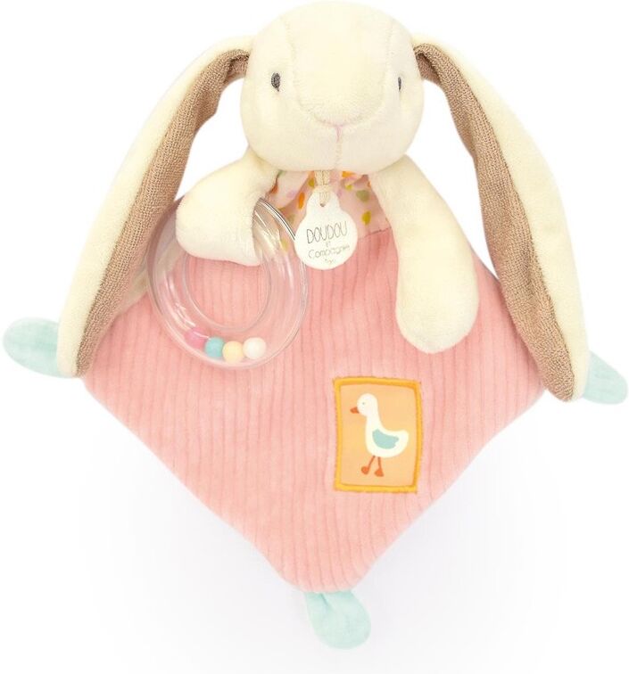 LAPIN CIBOULETTE : Doudou hochet bebe lapin rose 21 cm - Doudou et Compagnie