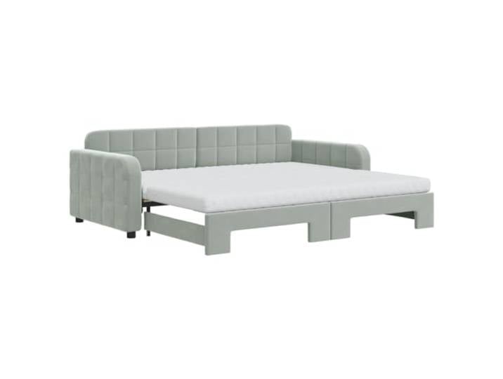 Makastle Ausziehbares Tagesbett mit Matratzen Hellgrau Samt 2-in-1 Sofa und Bett