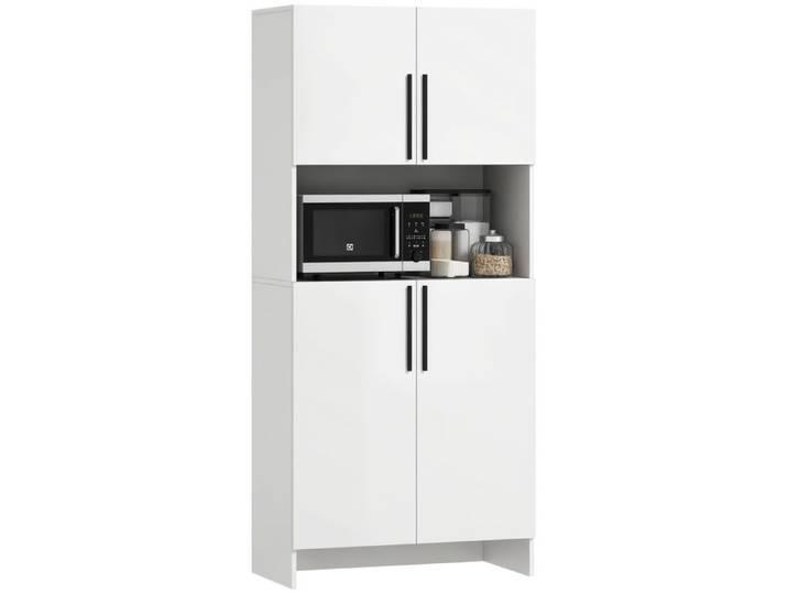 Buffet haut - MINIMAL - 2 portes - Panneaux mélaminés - Poignées noires - Système anti-basculement