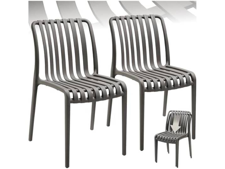 tectake® Gartenstühle stapelbar, Gartenmöbel Set, Balkon Möbel, Bistro Set, Sessel, Outdoor Möbel, Balkonmöbel, Terrassenmöbel - anthrazit, 2er Set
