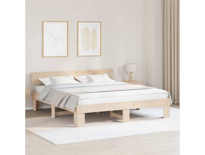 RJPLMFV Bettgestell, massives Kiefernholz, 180 x 200 cm, Natur Mit Kopfteil, modernes Design, inklusive Latten, pflegeleicht