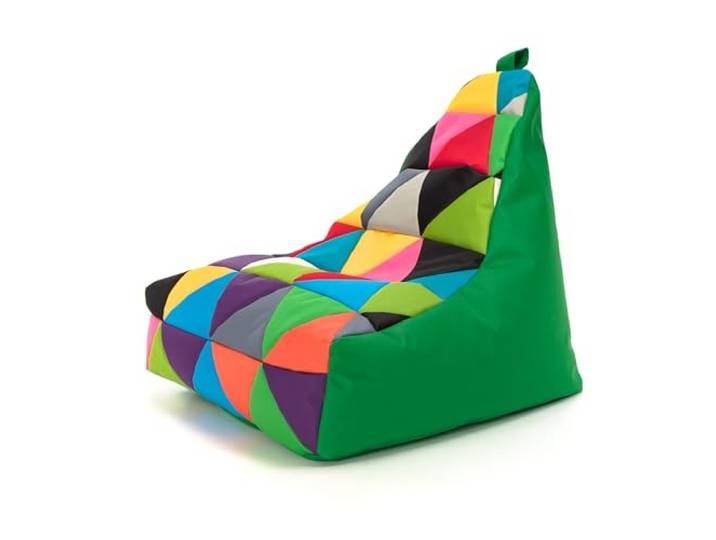 Ecopuf - Sessel Wohnzimmer - Keiko Patchwork S/M Polyester Sack Sitz - Entspannungssessel zum Sitzen - Sack Pouf reißfest schmutzabweisend - Pouff mit Handgriff - Wohnungseinrichtung -Mix/Flaschengrün