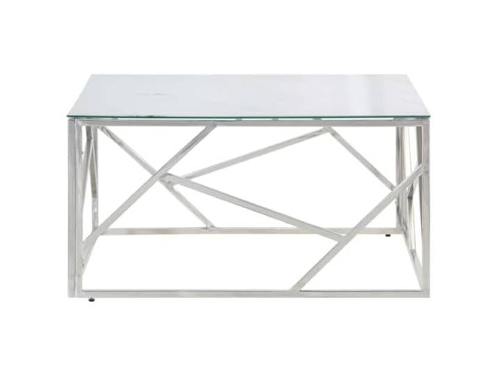 KTHLBRH Couchtisch 80 x 80 x 40 cm Silber Edelstahl Tischplatte aus gehärtetem Glas, weiß marmoriert, einfache Reinigung, modernes Design, robuste Struktur