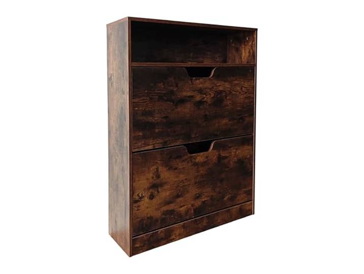 Relaxdays Meuble à Chaussures\, étagère\, 102x80x24 cm\, 12 Paires\, 2 abattants\, étroit\, Moderne\, Marron