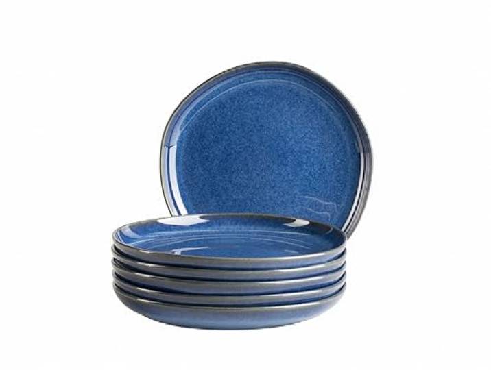 MÄSER Serie Cordelia, Desserteller Set für 6 Personen aus hochwertigem Steinzeug, 6-teiliges Tafelservice, unregelmäßige Geschirr Formen; Steinzeug, Königsblau