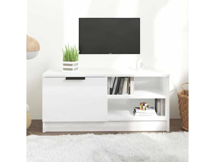 HEFZGDB TV-Schrank Hochglanz-Weiß 80x35x36,5 cm Holzwerkstoff mit DREI Fächern und Einer Schublade, funktionaler Stauraum für Unterhaltungselektronik, robuster Medienregal