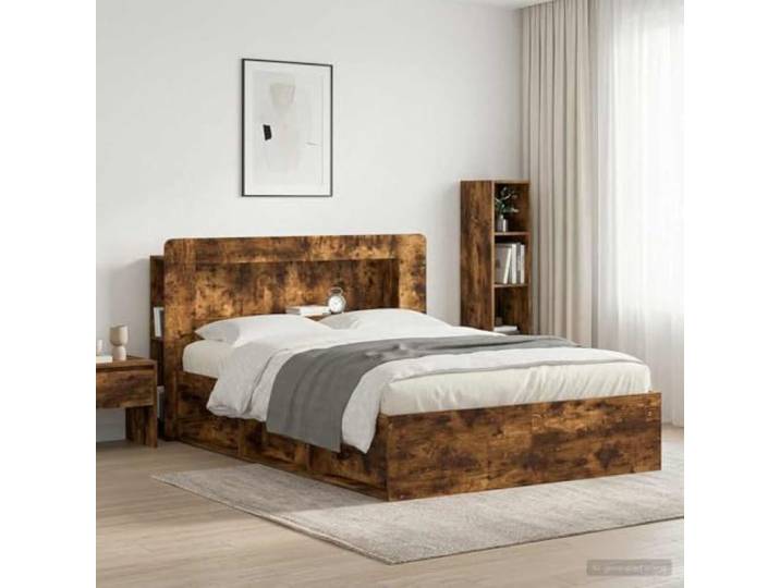 RJPLMFV Kopfteil für Betten, rauchige Eiche, Holz Integrierte Aufbewahrung, praktische Regale, modernes Design, Wandbefestigung inklusive