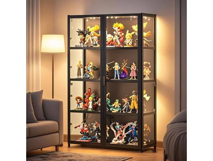 Poxvythb Vitrinenschrank, Acryl Vitrine, Premium Figurenschrank mit Schwingtüren – Luftdichter für Anime-Kollektionen Ohne Licht(82x33x130cm/Schwarz)