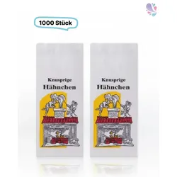 Papierbeutel mit Aluminium Zwischenlage groß, 1000 Stück, 130x80x280mm, Hähnchenbeutel weiß mit Neutraldruck "Max & Moritz"