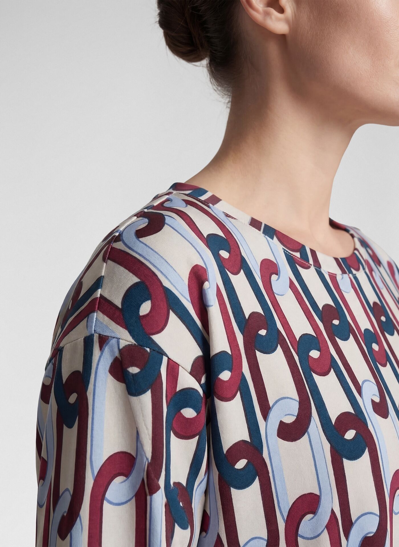3/4-Arm-Shirt RABE, Damen, Gr. 46, bunt (merlot), Jersey, Obermaterial: 100% Baumwolle, gemustert, tailliert hüftbedeckend, Rundhals, Shirts 3/4-Arm-Shirt, mit grafischem Muster merlot 46