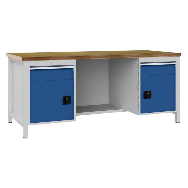 Bedrunka & hirth Werkbank signalblau lichtgrau B2000xH859xT750mm Buche Multipl.40mm 2 Schub.2 Tür (200 cm, 200 cm) (03.19.22AV 7035/5005)