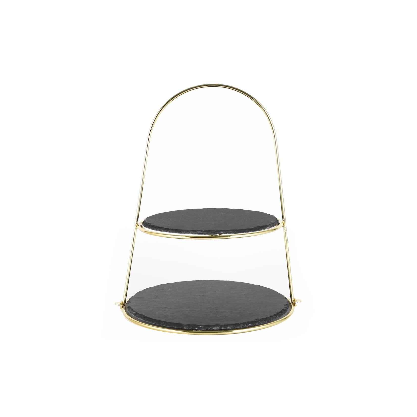 Schiefer Etagere (Bügel) 2-Stöckig - gold