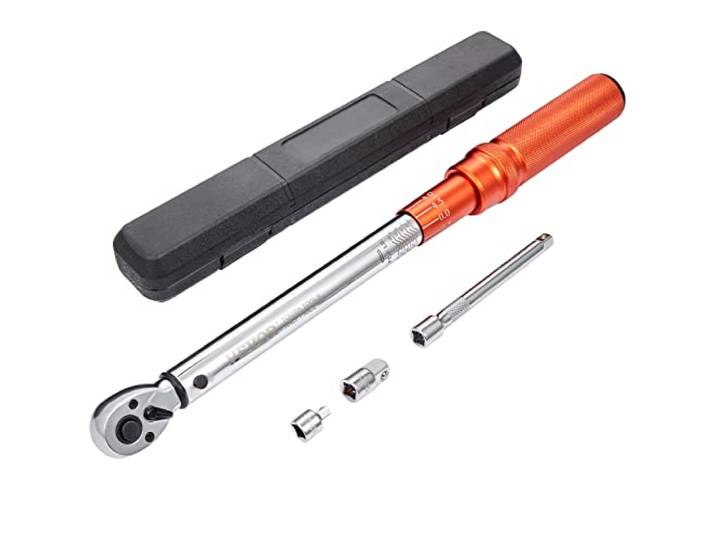 VEVOR 3/8\ Clé Dynamométrique Mécanique Clé de Torsion 14-110 N.m Précision ±3% Clé à Cliquet Réglable 72 Dents Contre Surcouple avec 2 Adaptateurs et Rallonge 152\,4 mm Kit d’Entretien pour Auto Moto