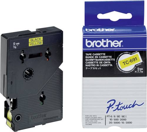 Brother TC TC-691 Bandfarbe: Gelb Schriftfarbe:Schwarz 9 mm 7.7 m
