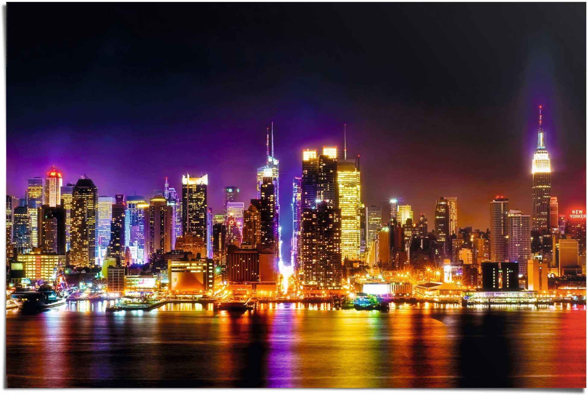 Reinders! Poster REINDERS "Manhattan Skyline Reflektionen", bunt (farbe bild(er): mehrfarbig), B:91,5cm H:61cm, Papier, Bilder, Poster