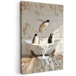 LEINWANDBILD Vintage - Pinguin - Badewanne - Schaumstoff Deko Wohnzimmer 20x30 cm