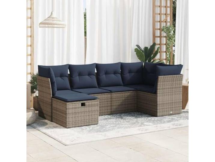 KTHLBRH Gartenmöbel-Set 6-teilig mit grauen Kissen aus Polyrattan Eckhocker mit Sitzsack, pulverbeschichteter Stahl, wasserdichte Hülle, waschbar