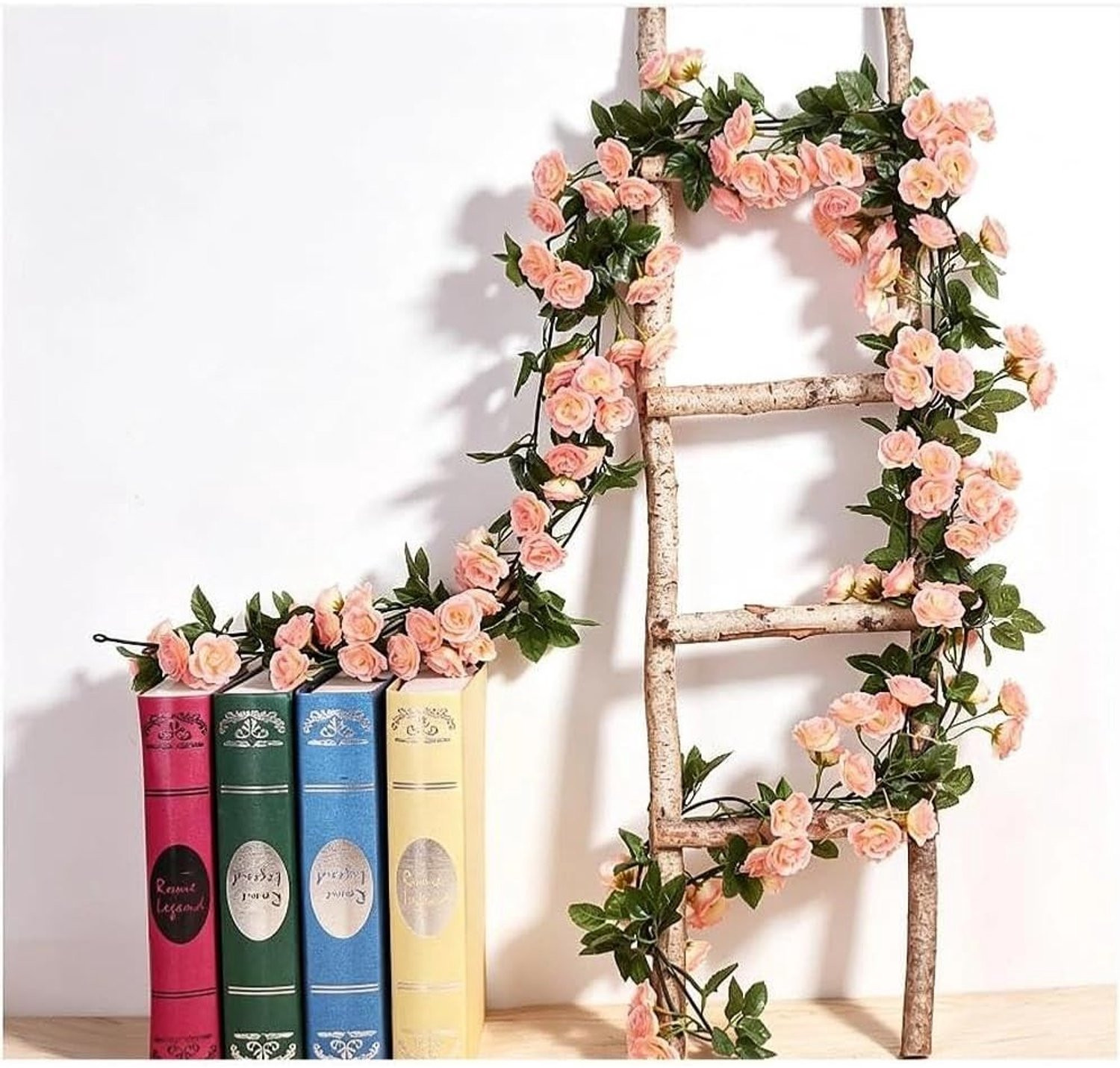 Set van 2 roze kunstmatige bloemengirlandes voor decoratie bij bruiloften en feestjes