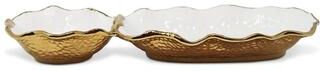 Vivience White Hammered 2 Bowl Relish Dish New Bone China With Gold Scalloped Edge
