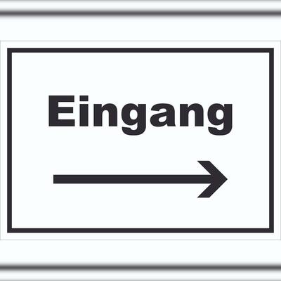 HB-Druck Eingang Schild mit Text und Richtungspfeil rechts Zugang Eintritt waagerecht A5 (148x210mm)